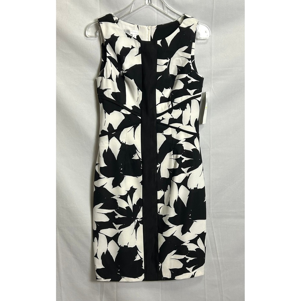London Times Womens Black White Floral Sleeveless Sheath Dress 4 L3G43M-RS NWT